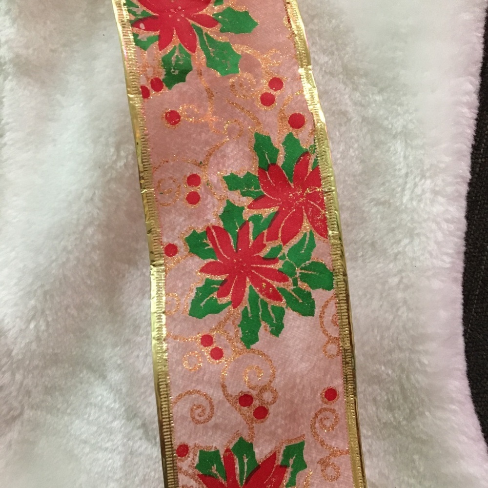 Festive Holiday Ribbon with Red Poinsettias